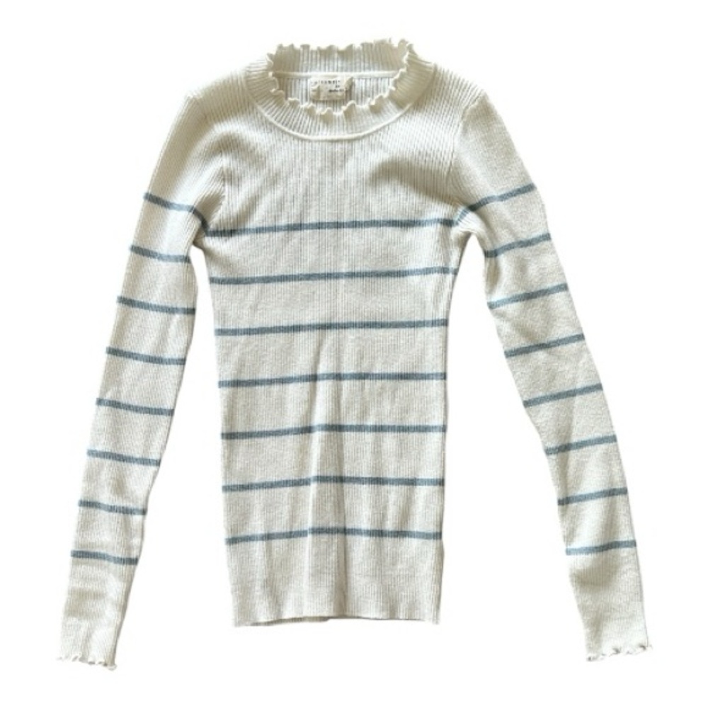 Dreamers by Debut Women's XS White Blue Striped Ribbed Long Sleeve Top